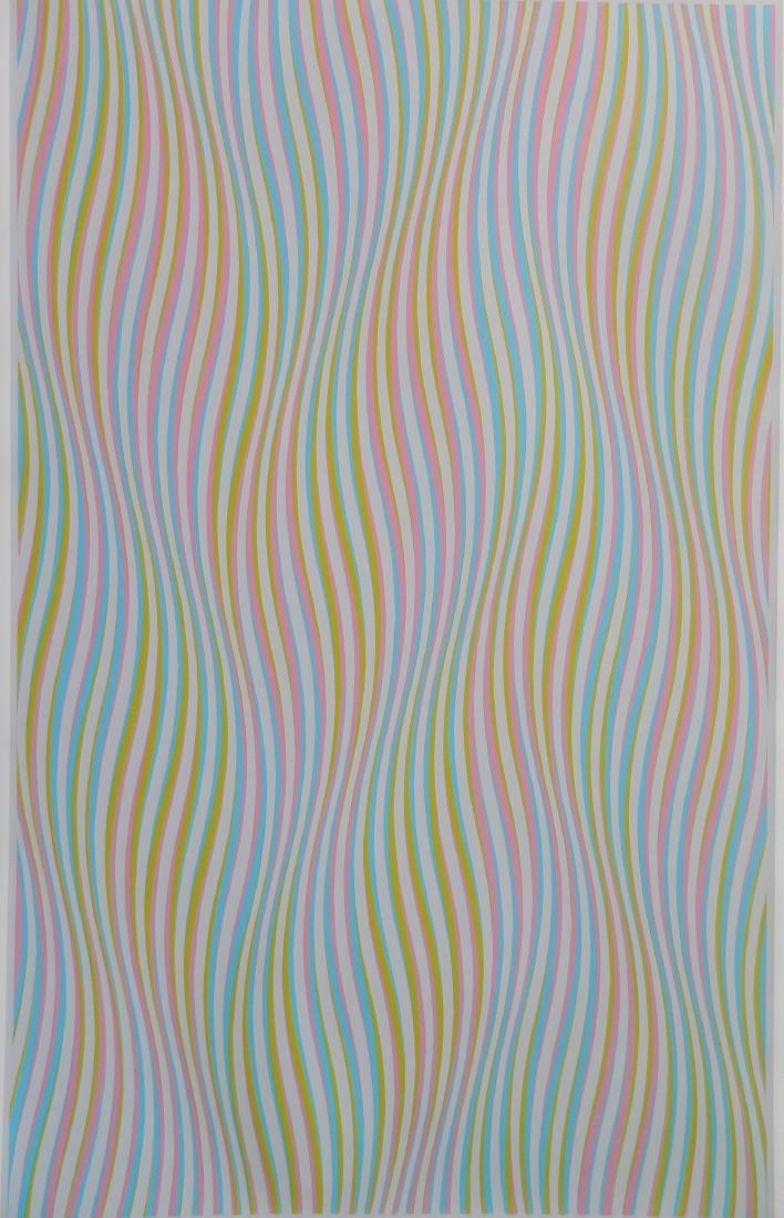 Bridget Riley screenprint: Bridget Riley (British 1931- )- ''Elapse''- screenprint in colors, 1982, signed, dated and titled in pencil, edition of 260, The Print Club of Cleveland publication no. 60. 47 1/4 x 25 1/8''