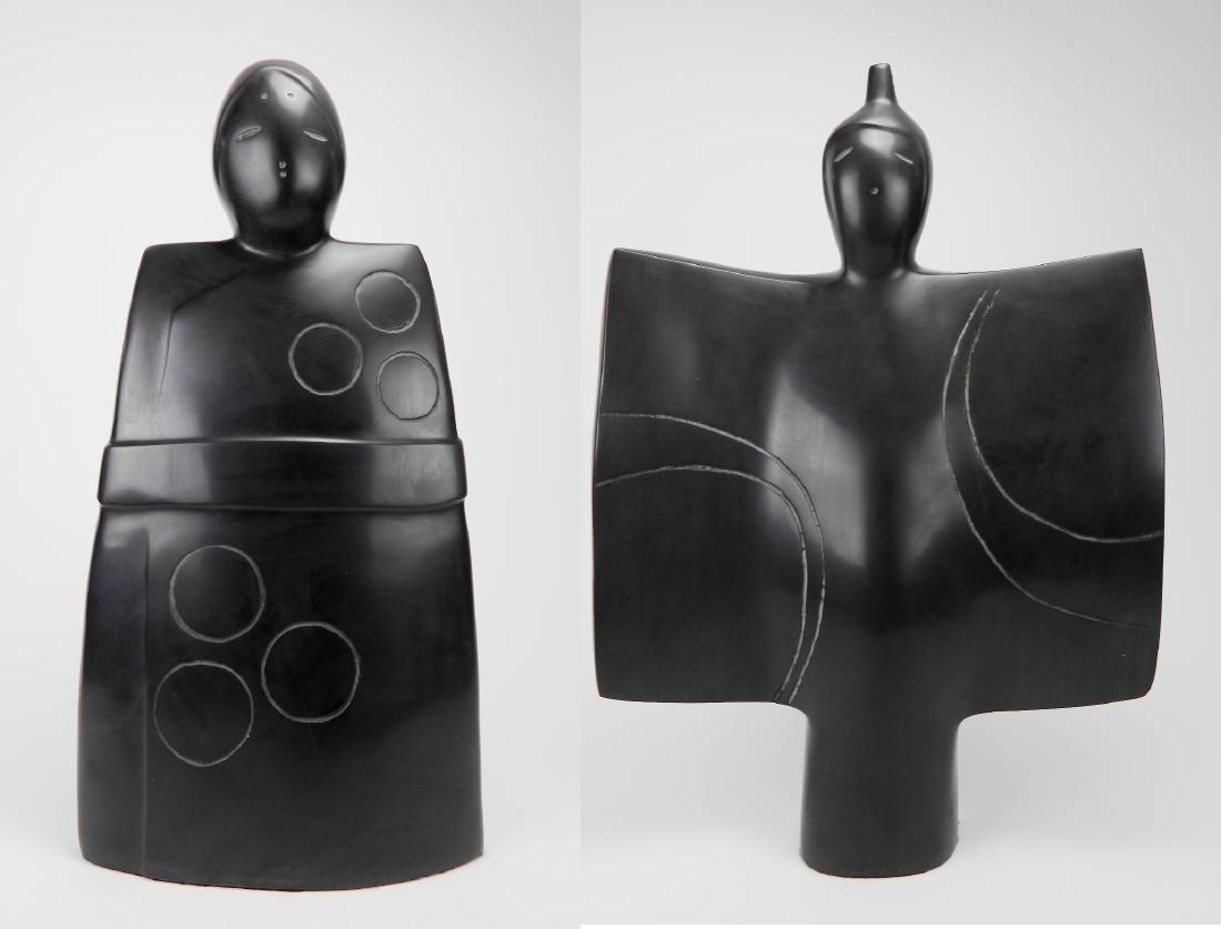 Masatoyo Kishi 2 cast stone: Masatoyo 'Kuki'' Kishi (Japanese/ American 1924-2017)- Male and Female Statues- pair of cast stone sculptures, both signed 'Kuki'' and numbered on bottom, editions of 200, very good condition. 27 1/2'