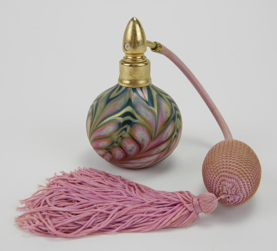 Daniel Lotton art glass atomizer: Daniel Lotton art glass atomizer, selenium red-pink, 1988, signed Daniel Lotton 1988 bottom. 3 3/4''h
