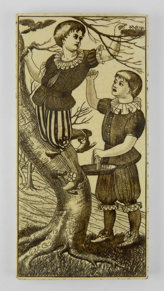 19th c. European ceramic tile: 19th c. European ceramic tile, minor chips around edges. 12 x 6''