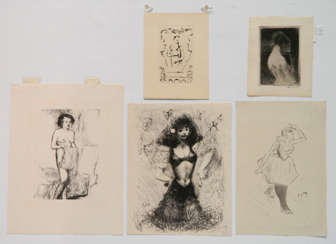 5 French prints: 5 French prints 1.) Albert Besnard- Untitled- etching, signed in pencil. 2. & 3.) Pierre Bonnard- Untitled- 1 lithograph, 1 drypoint. 4.) Edouard Goerg- Woman- lithograph, signed and numbered 5/100 in