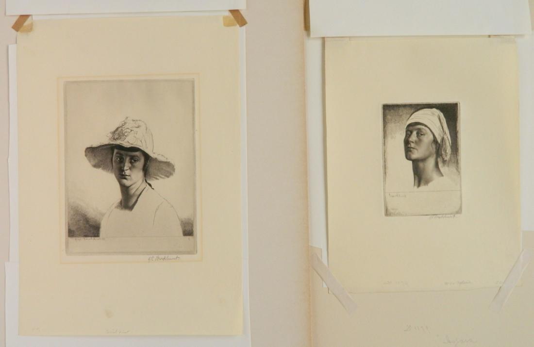 2 Gerald Brockhurst etchings: Gerald Leslie Brockhurst (British/ American 1890-1978)- 1.) ''Malvina'' (Fletcher 64 vii/VII)- etching, 1929, signed in pencil, window from mat, stain in bottom margin. 7 1/2 x 5 5/8'' 2.) ''Aglaia: (
