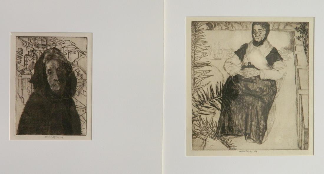2 John Copley etchings: John Copley (British 1875-1950)- ''Mani Rugate'' (Copley 26)- etching, 1927; ''Hooded Lady'' (Copley 66)- etching, 1935, both signed and annotated 'imp' in pencil, good condition. 9 3/8 x 8 1/2''; 7 x