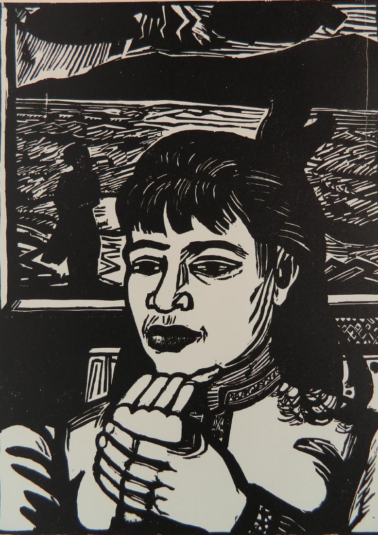 Erich Heckel woodcut: Erich Heckel (German 1883-1970)- ''Junge Frau''- woocut, 1949, signed and dated 214/440 in pencil, good condition. 15 3/4 x 11 1/2''
