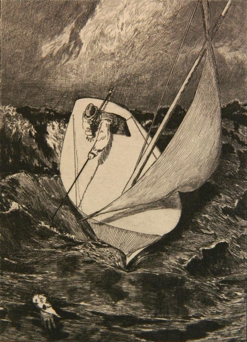 Max Klinger etching and drypoint: Max Klinger (German 1857-1920)- ''Rettung'' (Singer 116 vii/VII)- etching and drypoint, 1880, Plate 4 of Opus VI, Ein Handschuh, from the fourth edition. 9 1/4 x 7''