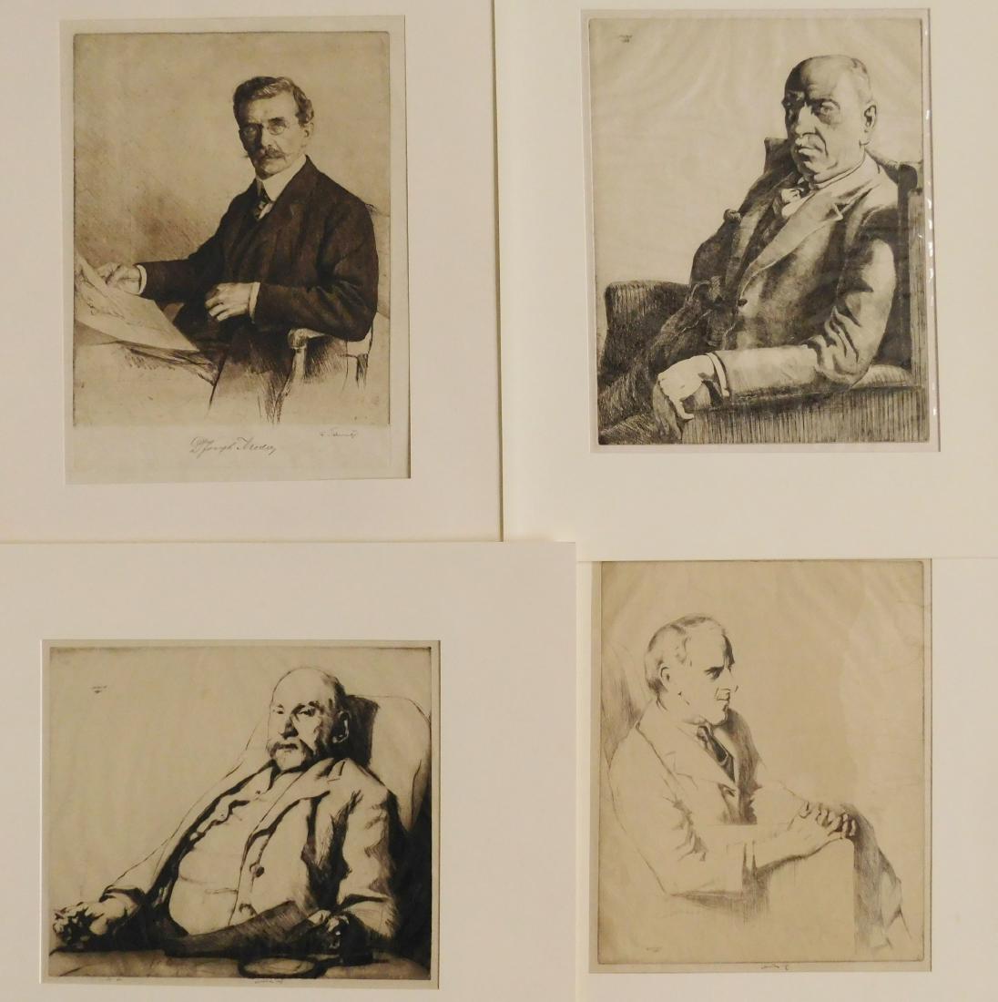 E. Lumsden; F.Schmutzer - 4 etchings: Ernest Lumsden (Scottish 1883-1948)- Portrait of John Copley; Marius Bauer; Malcolm Salaman- 3 etchings, 'Copley' and 'Salaman' signed; together with Ferdinand Schmutzer- Dr. Joseph Meder- etching, si