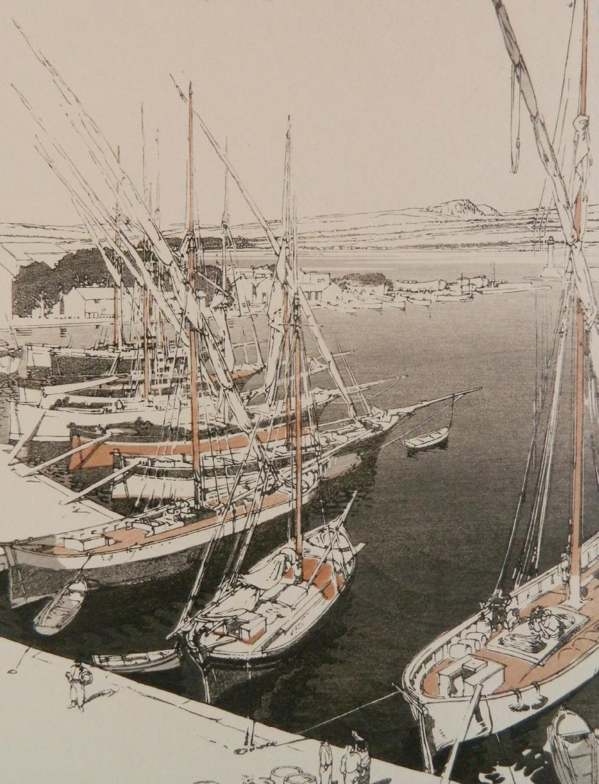 John Platt woodcut: John Platt (English 1886-1967)- ''Port of St. Tropez''- woodcut in color, 1925, signed, titled and numbered 43/100 in pencil. 13 3/8 x 10 1/4''