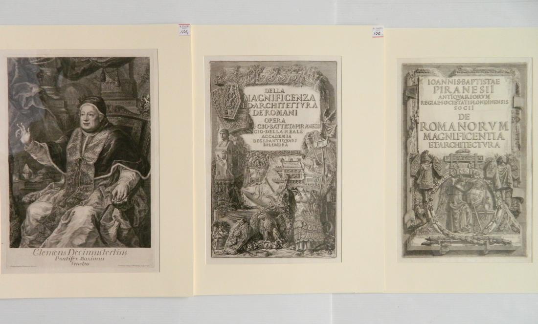 Giovanni Battista Piranesi 3 etchings: Giovanni Battista Piranesi (Italian 1720-1778)- ''1st Title Page: De Romanorum Magnificentia et Architectura'' (Focillon 927)(Wilton-Ely 753); ''2nd Title Page: Della Magnificenza ed Architettura de R