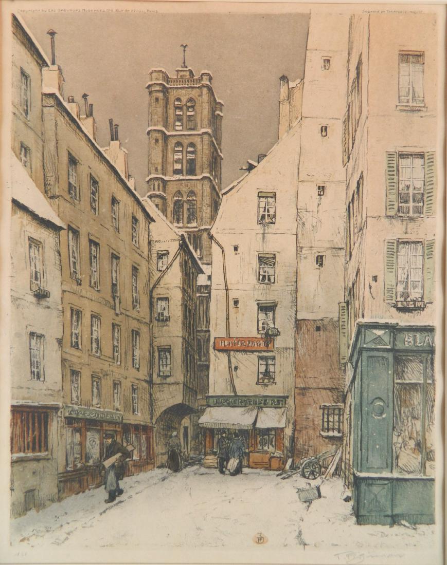 Tavik F. Simon soft ground and aquatint: Tavik F. Simon (Czech 1877-1942)- ''Church of St. Gervais in Winter, Paris'' (Novak 454)- soft ground and aquatint in color, 1927, edition of 300, published by 'Les Graveurs, Modernes', slightly mat b