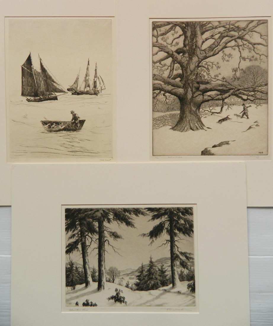 3 prints- J. C. Cook, P. Kappel & R. Woiceske: 3 American prints- 1.) J. C. Cook- ''Pasture Lot Park''- etching, signed and numbered 10/100 in pencil; 2.) Philip Kappel (1901-1981)- ''Off-Shore, New England''- etching, signed and titled in pencil,