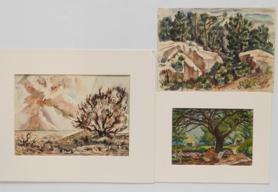 3 Frode Neilson Dann watercolor: Frode Neilson Dann (American 1892-1984)- ''Mesta Vista''- watercolor on paper 1941, signed Palmer Schoppe in pencil together with two unsigned watercolors on paper, good condition. 10 x 14'' (2); 7 x