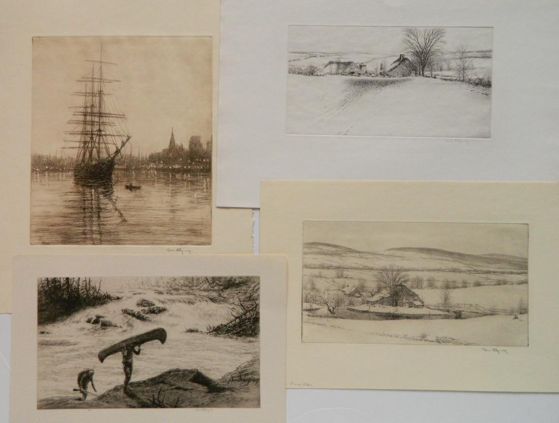 4 Kerr Eby etchings: Kerr Eby (American 1899-1946)- ''Portage'' (Giardina 155); ''Harbor Lights'' (G. 159); ''Winter Wheat'' (G. 176) & ''Cider MIll'' (G. 201)- 4 etchings, 1930, 1933, 1940, all signed in pencil editions