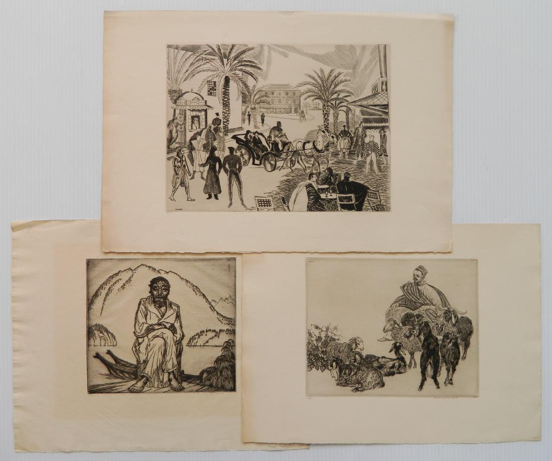 Thomas Handforth etchings: Thomas Schofield Handforth (American 1897-1948)- ''Arab Shepherd and Flock''; ''Grand Boulevard (Sfax, Tunisia)''; and ''Next Ancester (Puget Sound Indian)''- 3 etchings, 1926 (2) and 1927, all signed