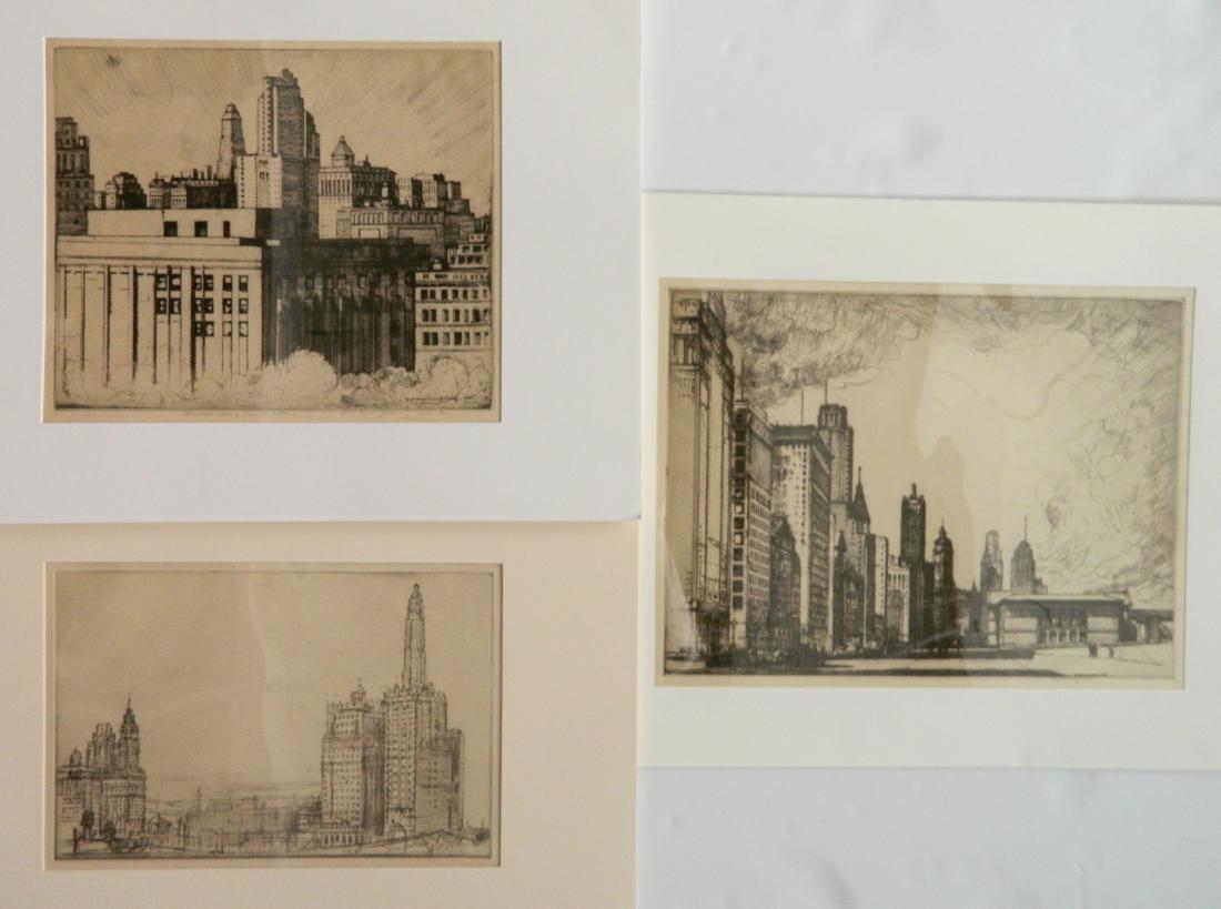 3 Donald Shaw Mac laughlan etchings: Donald Shaw Mac Laughlan (Canadian 1876-1938)- 1.) ''Michigan Avenue No. 2, Chicago'' (Webster 70 ii/II)- etching, 1931, signed in pencil. 10 3/4 x 14 5/8'' 2.) ''Chicago Rising from Her Ashes'' (Webs