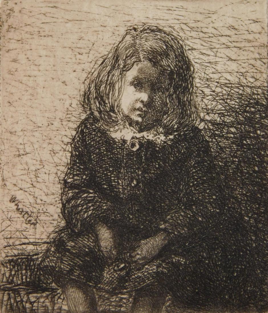 James M. Whistler etching: James A. M. Whsitler (American 1834-1903)- ''Little Arthur'' (Kennedy 9)- etching, 1857-58, very good condition. 2 1/4 x 2''