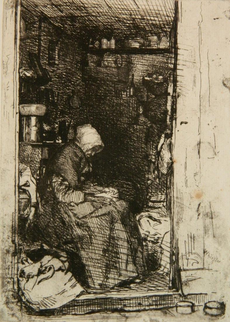 James A. M. Whistler drypoint: James A. M. Whsitler (American 1834-1903)- ''La Vielle Aux Loques'' (Kenndy 21)- drypoint, 1864, very good condition. 7 7/16 x 12 3/16''