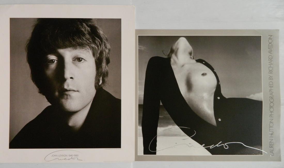 2 Richard Avedon signed posters: Richard Avedon (American 1923-2004)- Lauren Hutton; John Lennon- 2 posters, Lennon poster signed in pencil, Hutton signed in silver pen, good condition. 30 x 27''; 31 1/2 x 27 1/2''