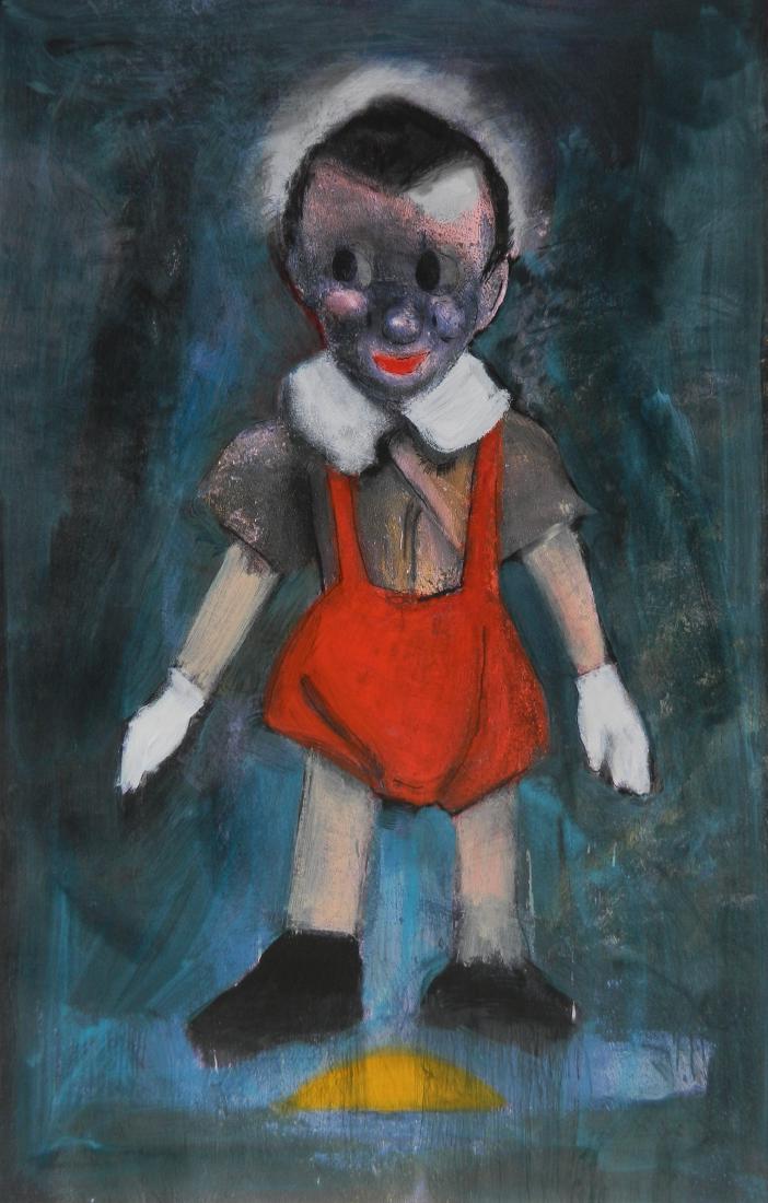 Jim Dine etching and drypoint: Jim Dine (American 1935- )- ''Pinocchio'' (Carpenter 118)- etching and drypoint with hand-coloring, 1998, signed, dated and numbered 14/20 in pencil, very good condition. 42 1/2 x 27''