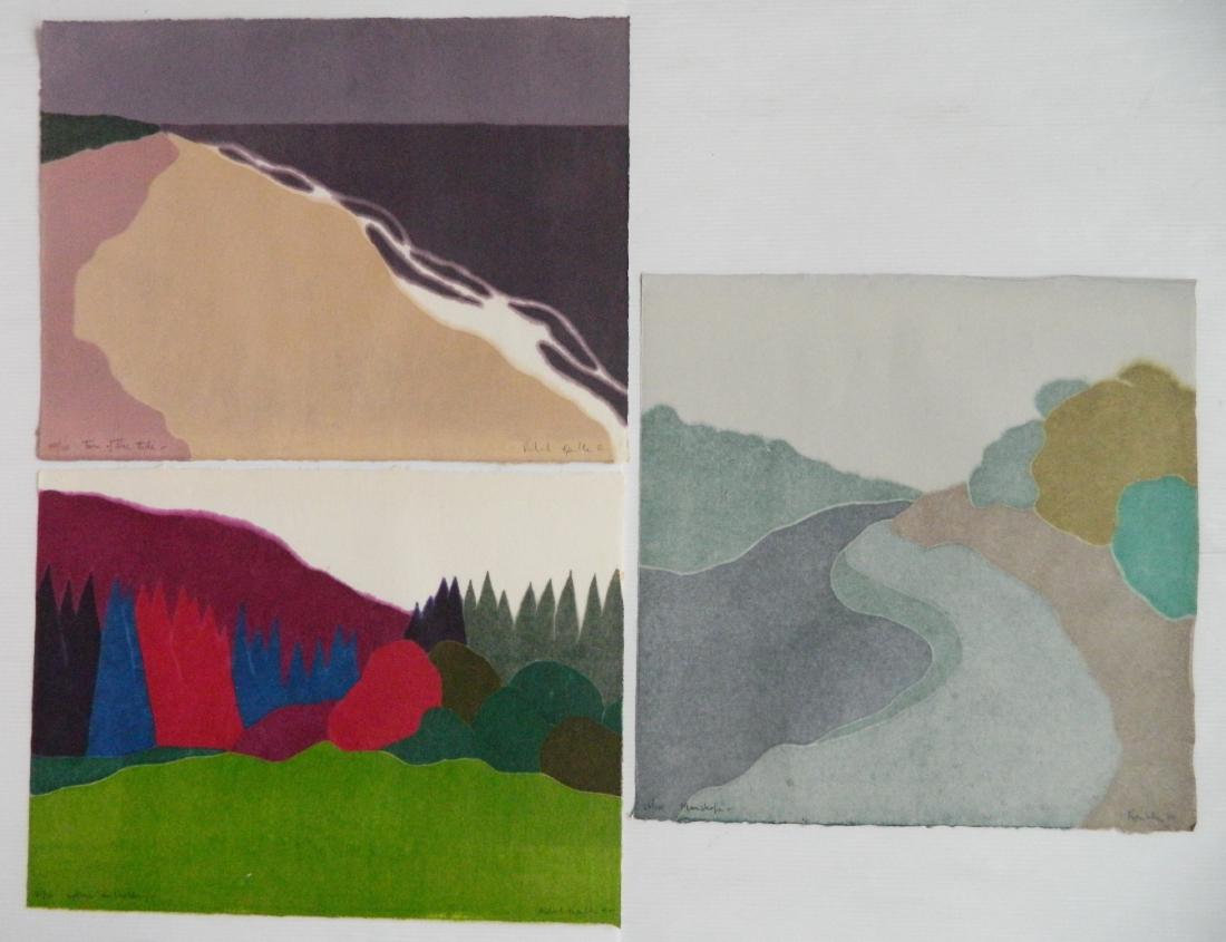 3 Richard Kemble woodcuts: Richard Kemble (American 1932-2007)- ''Manshape''; ''Nature's Embrodery'' & ''Turn of the Tide''- 3 woodcuts in color, ca. 1980's, all signed, titled and numbered in pencil, editions of 100, very good