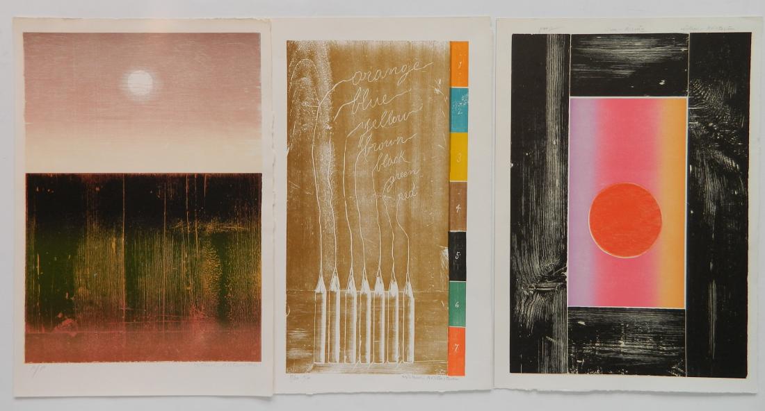 3 Michael Rothenstein woodcuts: Michael Rothenstein (British 1908-1993)- 1.) ''Sun Rising'' (Sidey 400)- woodcut and linocut in colors, 1972, signed, titled and annotated 'proof' in pencil, from the portfolio ''Sun and Moons'' 19 3/