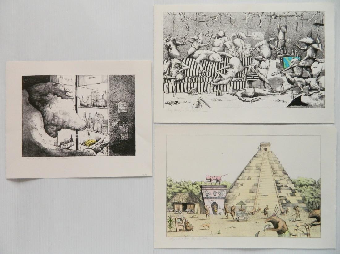 3 Bo (Robert) Sterk lithographs: Bo (Robert) Sterk (American 1952- )- ''Mayan Fast Food''; ''Midnight Snack'' and ''Party Hardy''- 3 lithographs with hand-coloring, all signed, titled and numbered in pencil, very good condition. 12 1