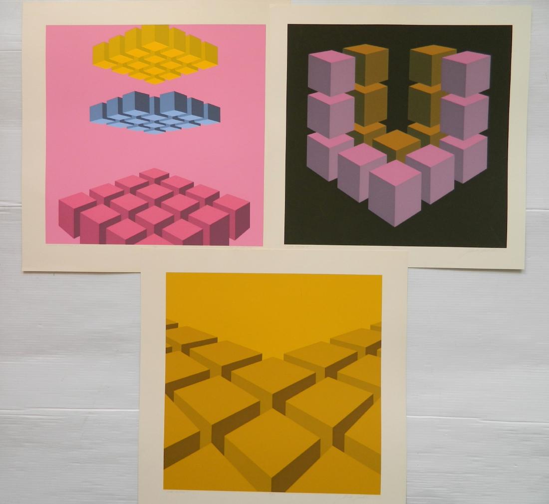 3 Marko Spalatin silkcreens: Marko Spalatin (American 1945- )- ''Cube Figure II'; ''Cube Section'' and ''Cube Separated II''- 3 silkscreens in color, all signed, titled and numbered in pencil, editions of 60 ea., very good condit
