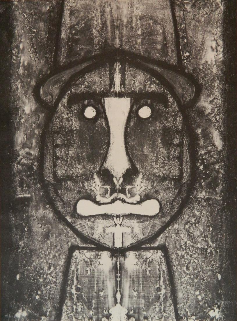 Rufino Tamayo lithograph: Rufino Tamayo (Mexican 1899-1991)- ''Cabeza en Rojo''- lithograph, 1973, signed and numbered 18/50 in white pencil, from the edition of 50 in black (there were 75 printed in color), printed to the edg