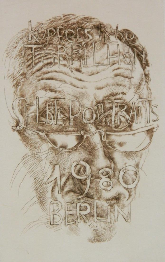Tony Torrilhon etching: Tony Torrilhon (German 1931- )- Self-Portrait- etching, signed and numbered 32 of 80 in pencil, very good condition. 6 3/8 x 3 7/8''