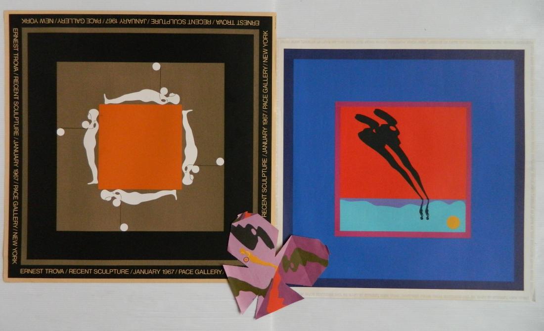 Ernest Trova folding box: Ernest Trova (American 1927-2009)- ''There is No Common Sense''- folding box, together with2 exhibition posters, generally good condition.