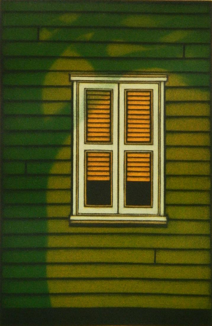 10 Kazuhisa Honda mezzotints: 10 Kazuhisa Honda (Japanese 1948- )- ''Window''- mezzotint in color (10 copies), 1984, signed and numbered in pencil, edition of 85, very good condition. 8 5/8 x 4 1/4''