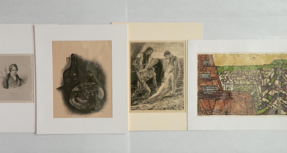4 Prints: 4 Prints- 1.) Alexandre-Marie Colin (French 1798-1873)- ''Portrait of R. P. Bonington''- lithograph, 1829, 8 x 6 5/8''; 2.) Raphael Drouart (French 1884-1972)- ''La Sirene Mort et les Pecheurs''- mono