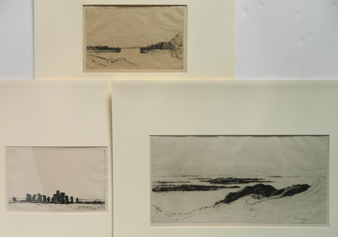 David Y. Cameron 3 intaglio: David Y. Cameron (Scottish 1865-1945)- 1.) ''Isles of Loch Maree'' (Rinder 469 vi/vi)- etching and drypoint, 1923, 6 7/8 x 14''; 2.) ''Lake of Monteith No. 1'' (R. 473 iv/iv)- drypoint, 1925, unknown 
