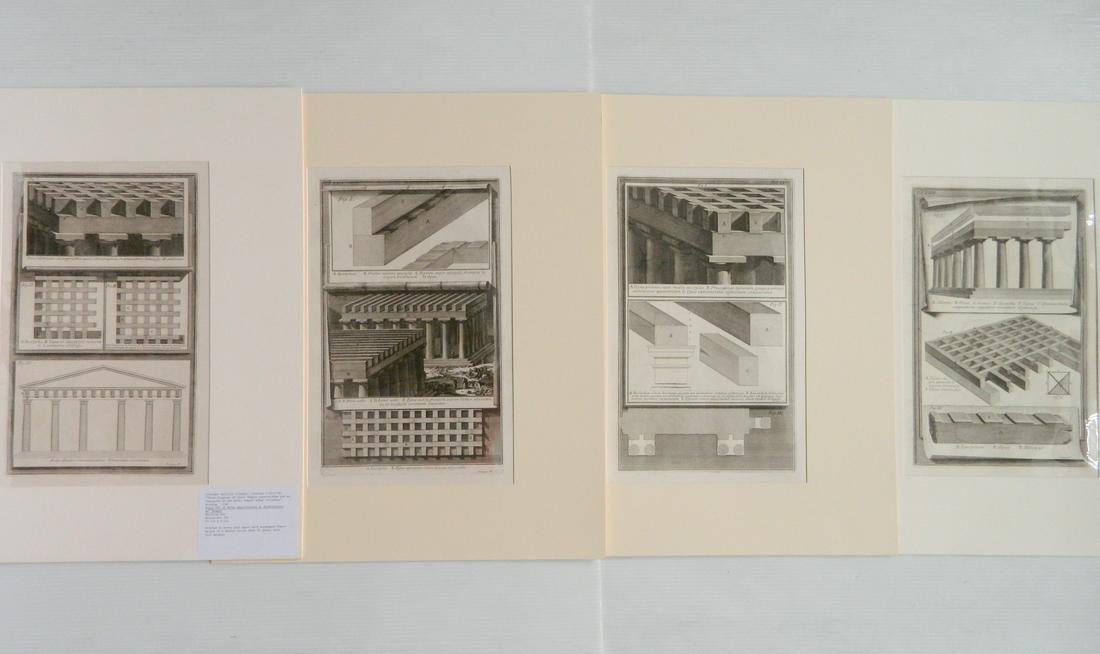 Giovanni B. Piranesi 4 etchings: Giovanni B. Piranesi (Italian 1720-1778)- ''Three Diagrams of Doric Temple Construction'' Plate XXIII (Focillon 952)(Wilton-Ely 783); Plate XXIV (F. 953)(W-E. 784); ''...and an Elevation of the Doric 