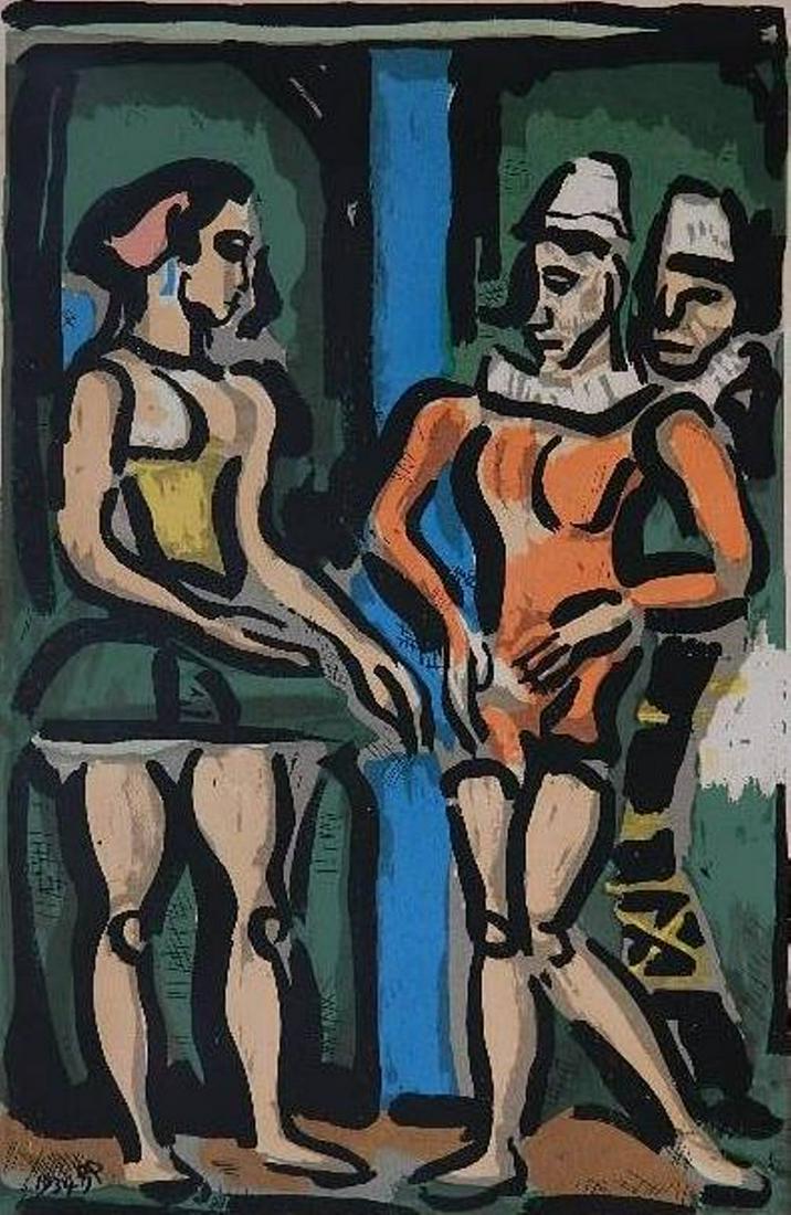 after Georges Rouault silkscreen: after Georges Rouault (French 1871-1958)- ''Parade'' (Wofsy 319)- silkscreen in colors, 1934, frontispiece from 'Cirque de l'Etoile Filante', good condition. 23 x 15''