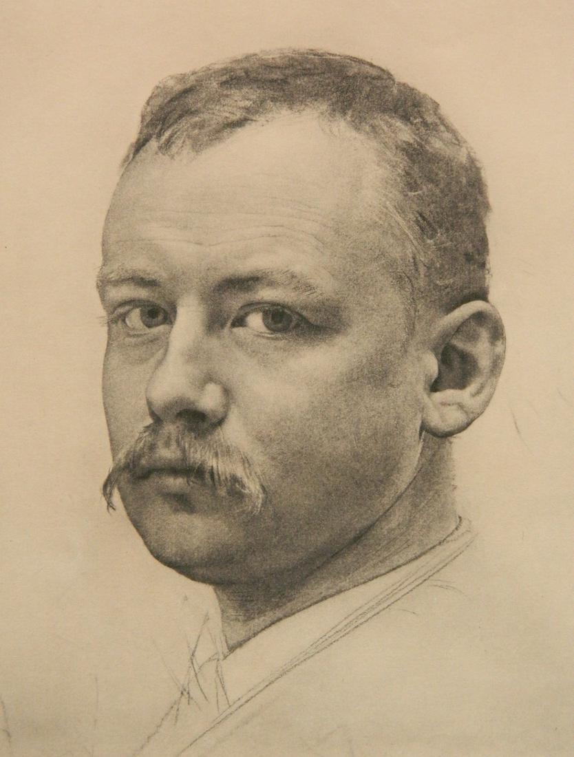 after Karl Stauffer-Bern etching: after Karl Stauffer-Bern (Swiss 1857-1891)- Self-Portrait- etching, good condition. 8 3/4 x 6 1/2''
