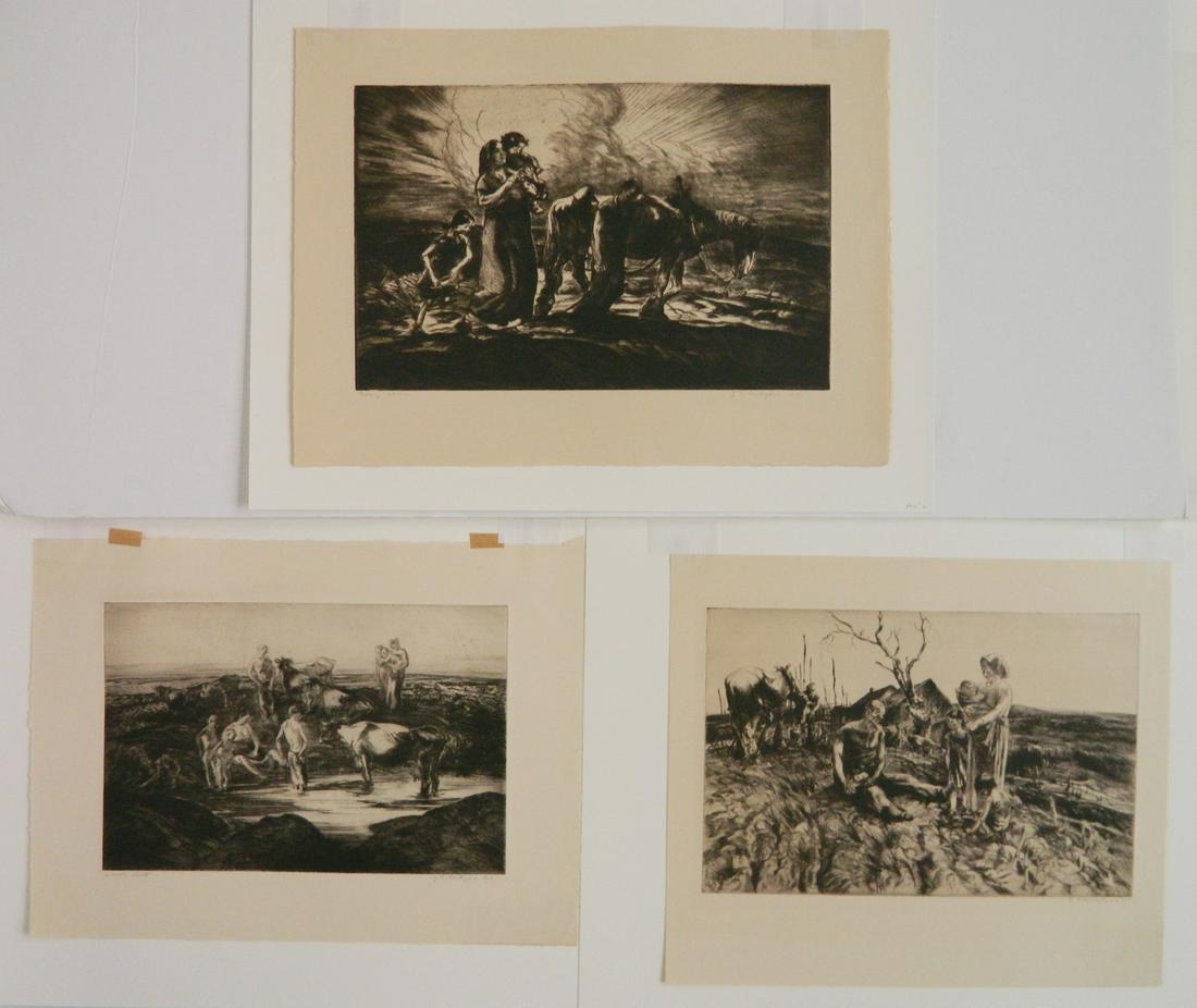 John Costigan 3 etchings: John Costigan (American 1886-1972) 3 etchings- 1.) ''Going Home''- 1940, signed and titled in pencil; 2.) ''Workers in the Field''- 1933, signed in pencil; 3.) ''Cool Spot''- 1945, signed and titled i