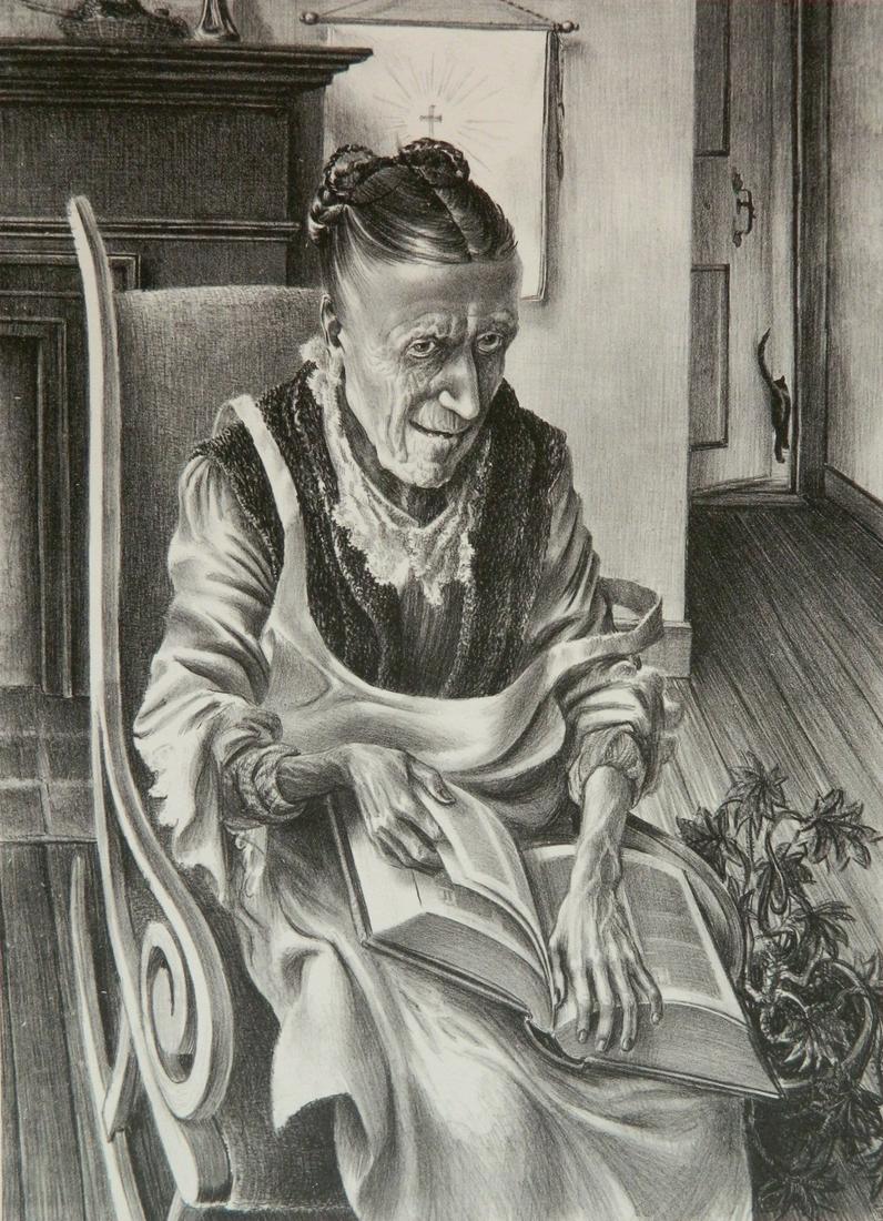 John S. de Martelly lithograph: John S. de Martelly (American 1903-1979)- ''The Evangelist'' (North 28)- lithograph, 1941, signed, dated '51', titled and numbered 8/100 in pencil, with inscription 'Howard from the deM's', printed on