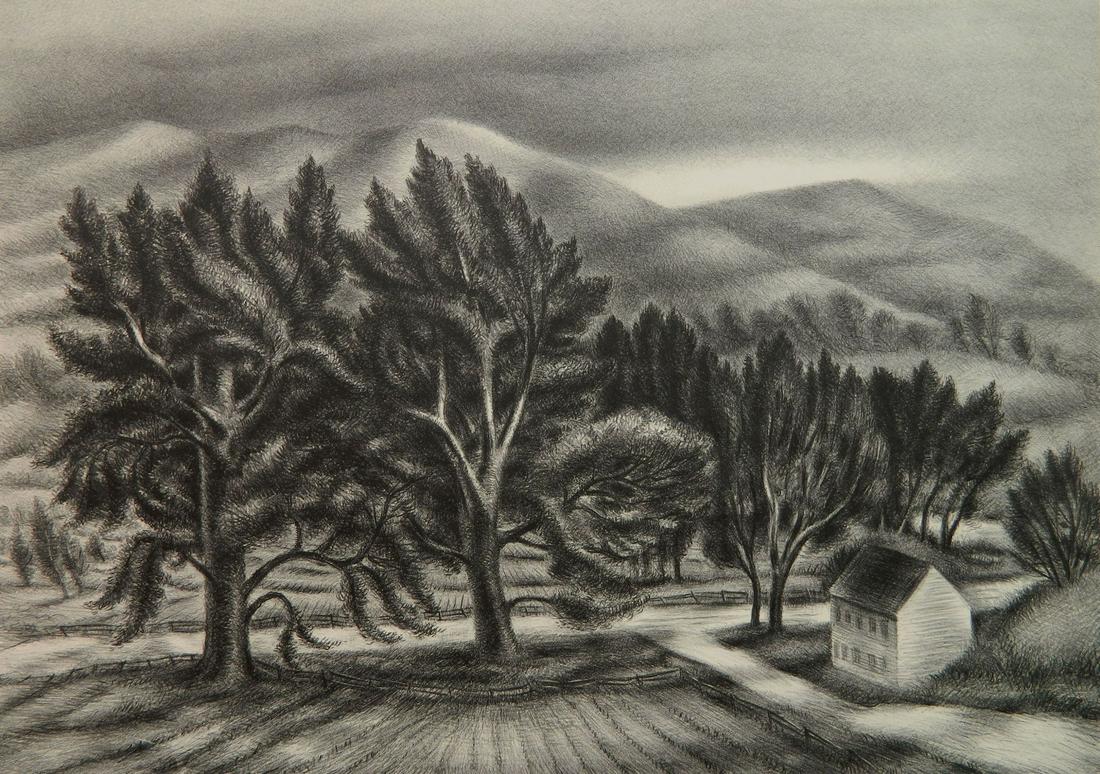 Albert Heckman lithograph: Albert Heckman (American 1893-1971)- ''Windblown Trees''- lithograph, signed and titled in pencil, soem creases in lower left corner of image. 11 3/8 x 16 1/8''