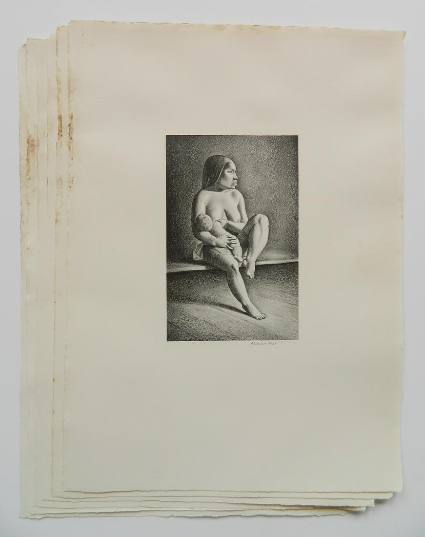 Rockwell Kent 6 lithographs: Rockwell Kent (American 1882-1971)- ''Greenland Mother Nursing'' (Burne-Jones 108)- 6 lithographs, 1934, all signed in pencil, edition of 250, published by The Cleveland Print-A-Month Club, some stain