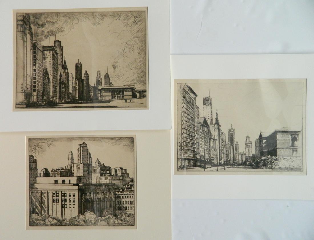 Donald Shaw MacLaughlan 3 etchings: Donald Shaw MacLaughlan (Canadian 1876-1938)- ''Michigan Avenue No. 1, Chicago'' (Webster 69); ''Michigan Avenue No. 2, Chicago'' (W. 70 ii/ii); ''Chicago Rising From Her Ashes'' (W. 72)- 4 etchings,