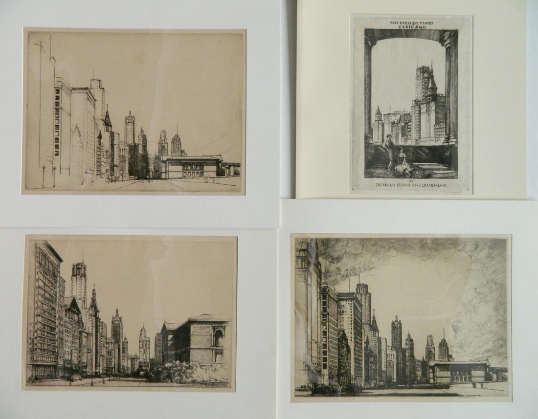Donald Shaw MacLaughlan 4 etchings: Donald Shaw MacLaughlan (Canadian 1876-1938)- ''Ten Etched Plates of Chicago (Title Plate)'' (Webster 64); ''Michigan Avenue No. 1'' (W. 69); ''Michigan Avenue No. 2'' (W. 70 i/ii and ii/ii)- 4 etchin