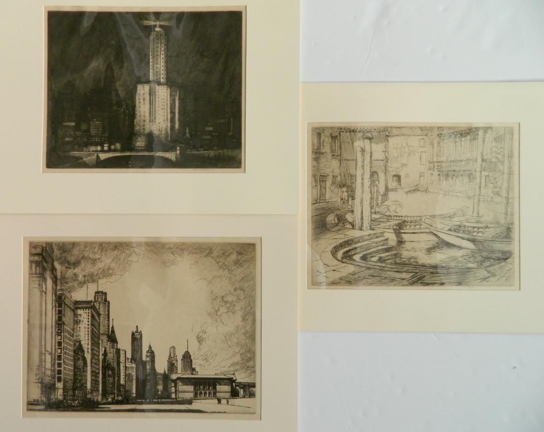 Donald Shaw MacLaughlan 3 etchings: Donald Shaw MacLaughlan (Canadian 1876-1938)- ''Michigan Avenue No. 2'' (Webster 70 ii/ii); ''The Wackr Drive'' (W. 64); ''Palios, Venice''- 3 etchings on laid paper, 1931 (2) and 1926, all signed in
