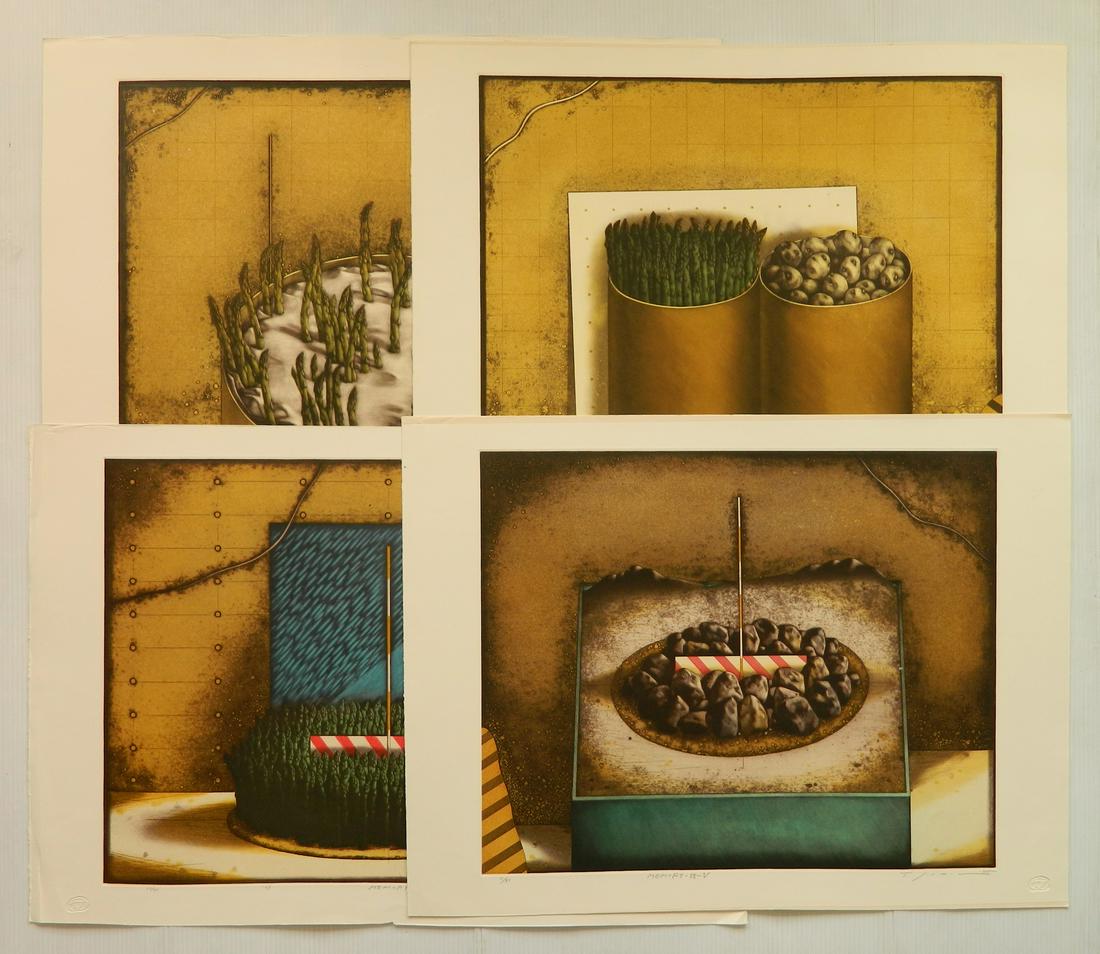 20th c. American School 4 intaglio: 20th c. American School- Memory-83-VI; Memory-87-V; Memory-83-VII; and Memory-85-V- 4 intaglios, all signed illegibly and titled in pencil, good condition, various sizes.