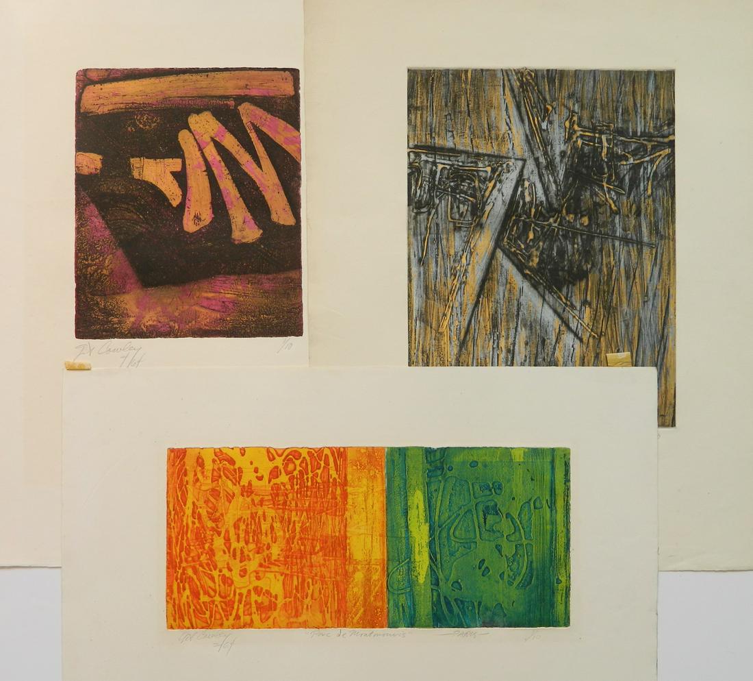 Gilbert Cowley 3 intaglio: Gilbert Cowley (American 1941- )- ''Parc de Montmouris''; ''Seg''(?); and Untitled- 3 intaglio in color, 1964, all signed, dated and numbered in pencil, each edition of 10, 2 titled and annotated 'Par