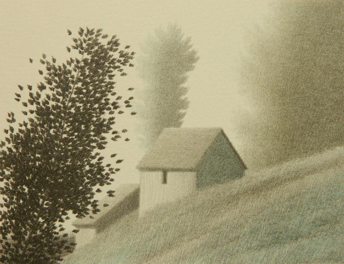 Robert Kipniss lithograph: Robert Kipniss (American 1931- )- ''Hillside Breezes''- lithograph in color, signed and annotated 'artist's proof' in pencil, very good condition. 5 x 6 3/8''