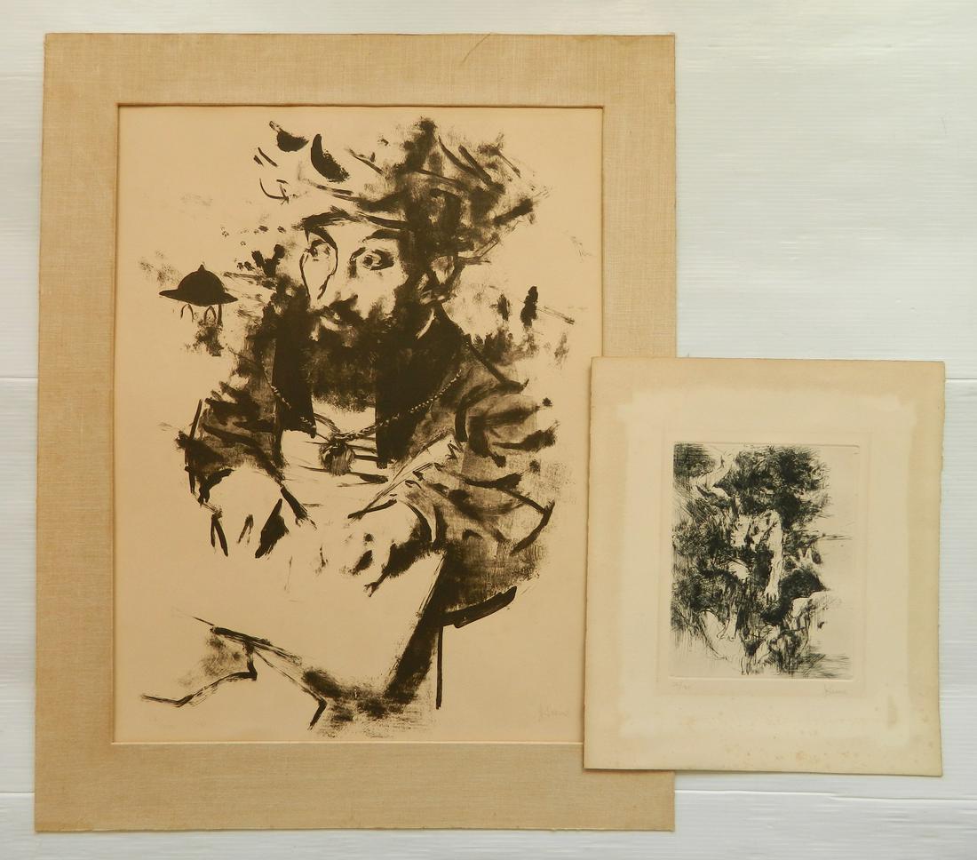 Jack Levine 2 prints: Jack Levine (American 1915-2010)- ''Cain and Abel'' (Prescott & Prescott 21) and P''Maimonides II'' (P. & P. 42)- 1 etching and 1 lithograph, 1964, 1967, each signed and numbered 25/80 and 39/100 in p
