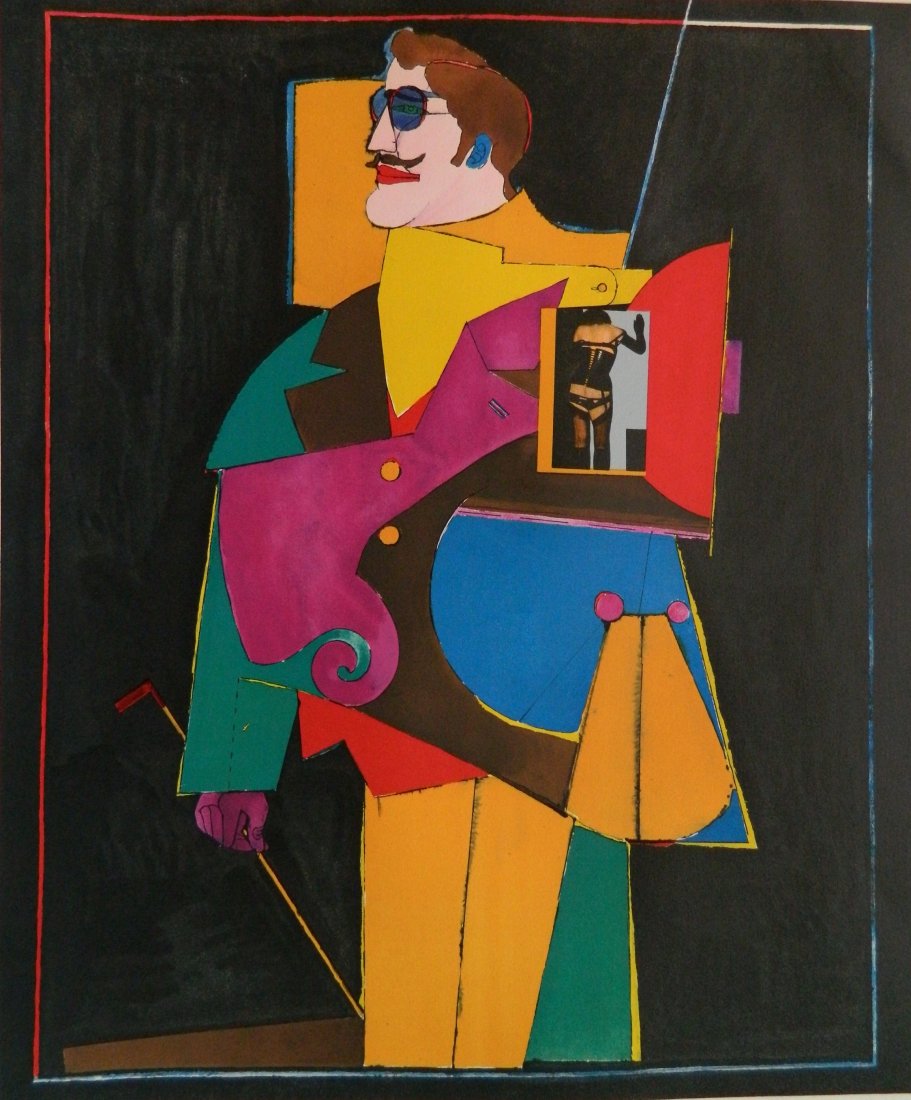 Richard Lindner lithograph: Richard Lindner (American 1901-1978)- ''Heart''- lithograph in color, 1969, signed and numbered 209/250 in pencil, from the 'Afternoon' portfolio, soft crease in upper right corner of image. 23 7/8 x