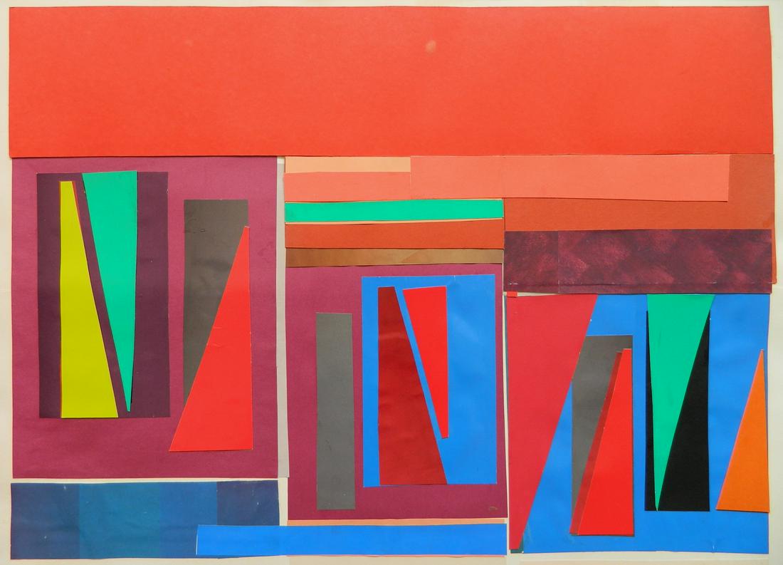 Stephen Longstreet collage: Stephen Longstreet (American 1907-2002)- Tijuana Brass- paper collage, 1980, signed, dated and titled in pencil, one spot of stain in background. 17 x 22''