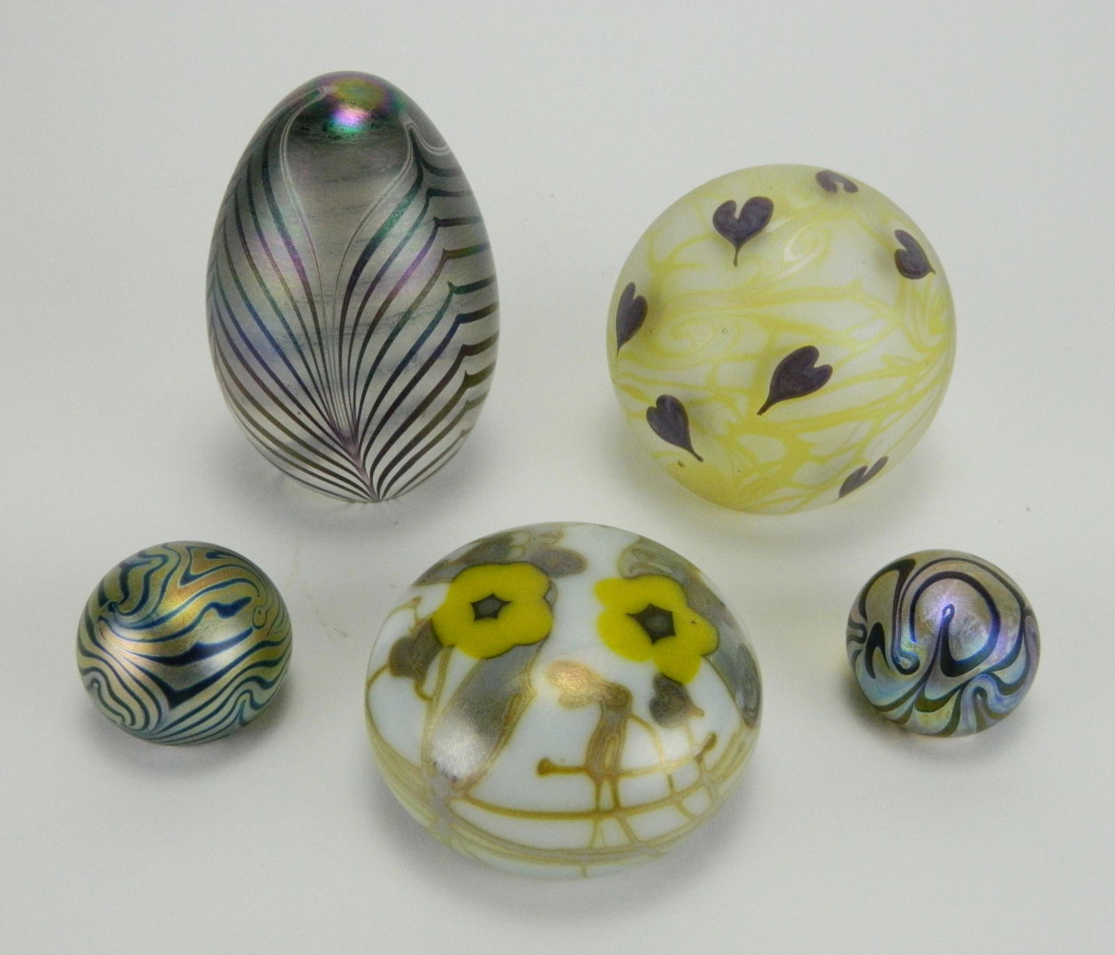 Assortment of 5 iridescent paperweights (1 of 9)