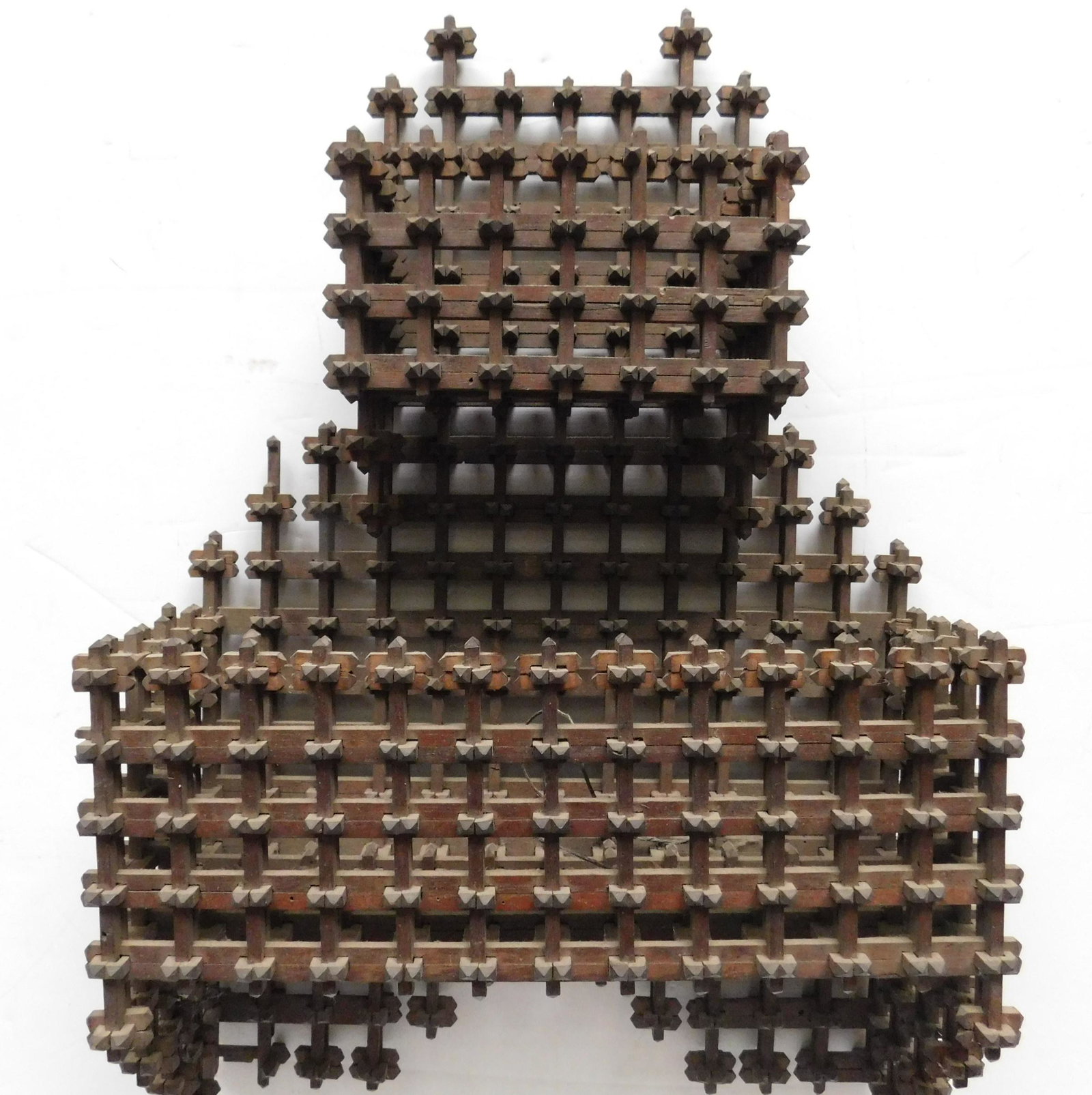 Tramp Art 'Crown of Thorns' wall pocket: Tramp Art 'Crown of Thorns' wall pocket. 19 1/2 x 13 x 5''